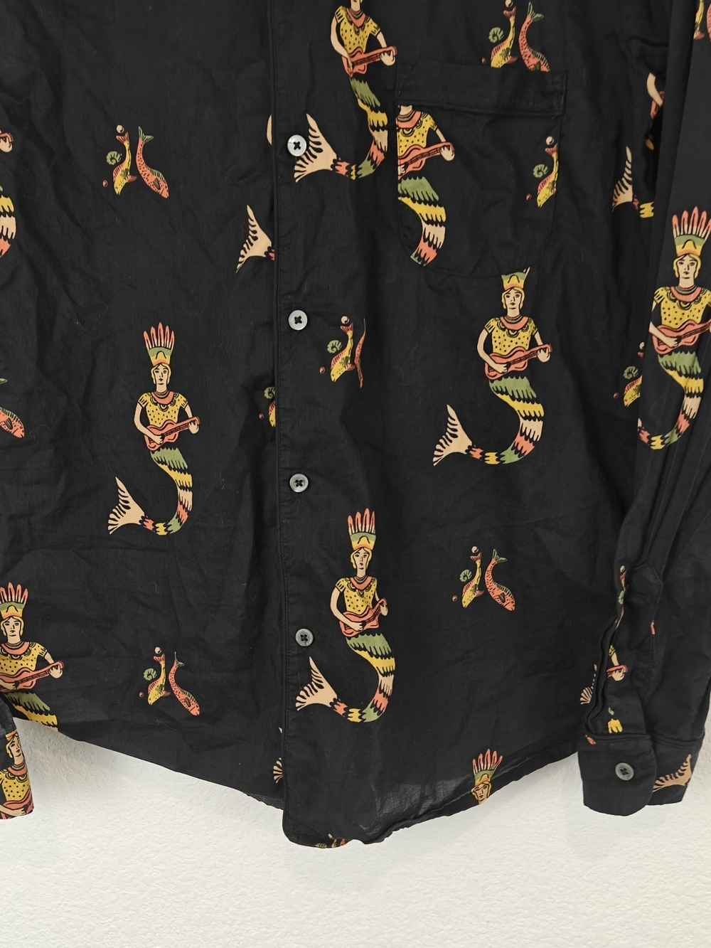 Desmond & Dempsey Mermaid Print Cotton Button-Up PJ Shirt, Men’s Large - Picture 2 of 11